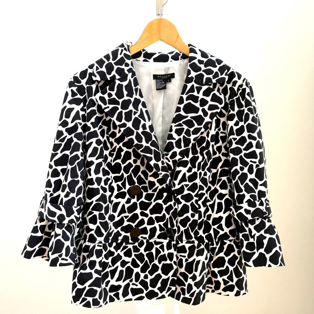 SANDRO SPORTSWEAR Giraffe Print Blazer Jacket Black White Size L